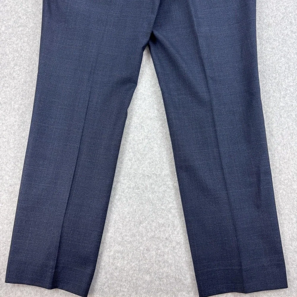 Spier & Mackay Dress Pants Mens 38x32 Blue Check Wool Flat Front Office Classic
